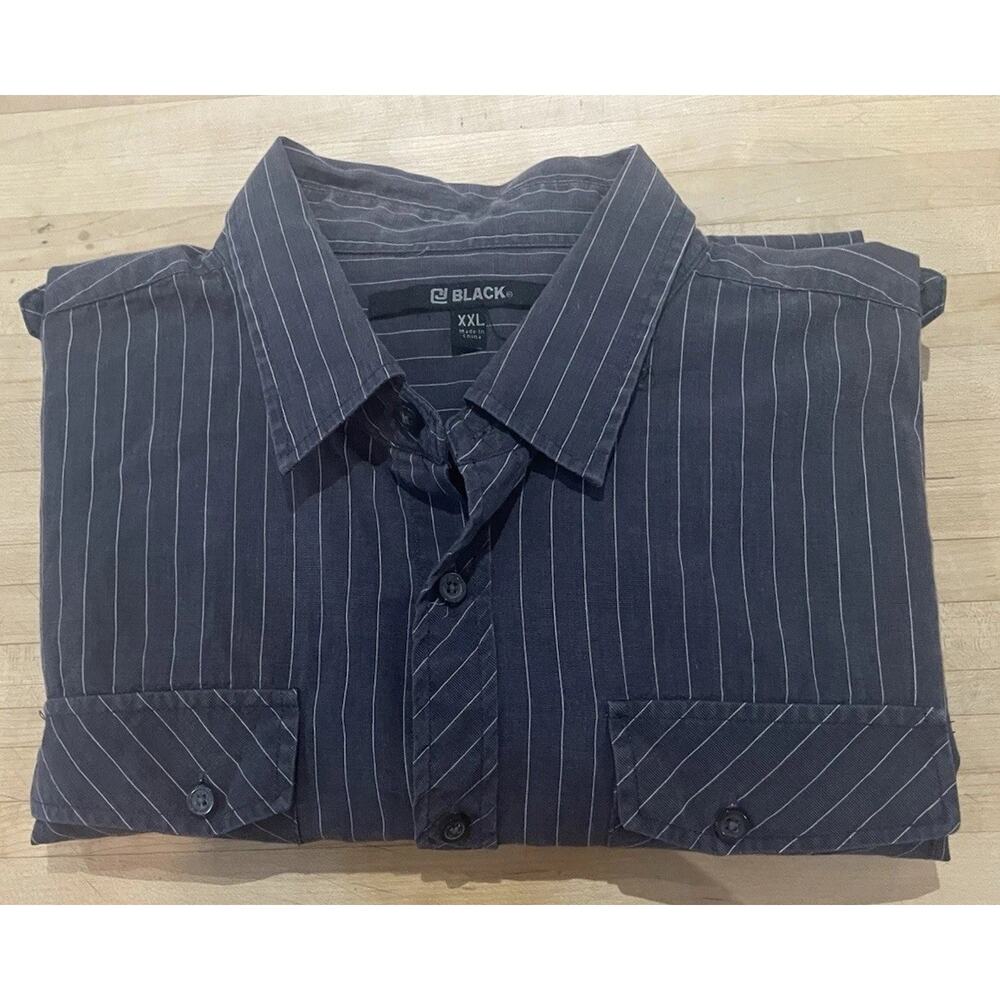 CJ Black Charcoal Grey Pin Striped Button-Down Long Sleeve Western Shirt Men XXL